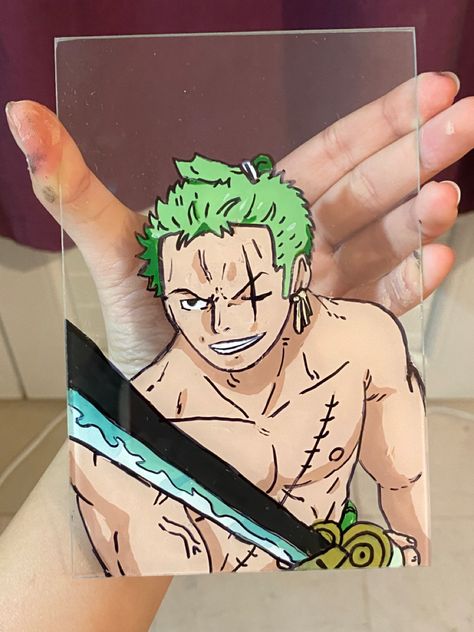 Glass painting - One piece: Zoro Roronoa - paint on glass Roronoa Zoro Glass Painting, Zoro Painting, Zoro Roronoa, One Piece Zoro, Glass Paint, One Piece Drawing, Roronoa Zoro, Pottery Painting, One Piece Anime