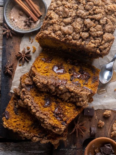 Wandering Chickpea, Pumpkin Streusel, Bread Ideas, Loaf Cakes, Cinnamon Streusel, Pumpkin Chocolate Chip, Pumpkin Chocolate Chips, Sweet Breads, Vegan Pumpkin