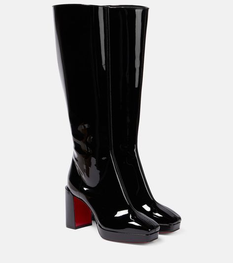 Alleo 90 patent leather knee-high boots in black - Christian Louboutin | Mytheresa Christian Louboutin Boots, Dr Shoes, High End Shoes, Leather Knee High Boots, Louboutin Heels, Girly Shoes, Knee High Leather Boots, Dream Shoes, Louboutin Shoes