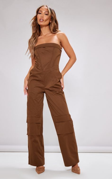 Romper Outfit With Jacket, Petite Romper, Brown Corset, Brown Jumpsuits, Cargo Jumpsuit, Petite Jumpsuit, All Black Dresses, Bodycon Dresses Casual, Corset Crop Top