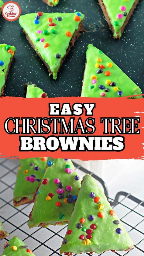 Easy Christmas Tree Brownies with green frosting and candy decorations Grinch Brownies Holidays, Little Debbie Christmas Tree Brownies, Christmas Tree Brownies How To Cut, Easy Christmas Brownies, Brownie Christmas Trees, Christmas Brownies Ideas, Brownie Christmas Tree, Brownie Trees, Grinch Brownies