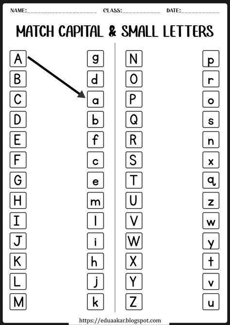 Capital And Small Alphabets Worksheet, School Work For Kindergarten, Capital Letters And Small Letters Worksheet, 1st Grade Letter Worksheets, Learning The Alphabet Worksheets, English Alphabets Worksheet, Match The Capital Letters With Small Letters, Capital Small Letters Worksheet, Kindergarten Letters Worksheets