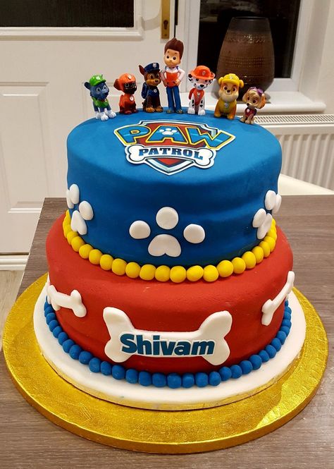 Paw patrol cake for my son's 4th birthday 😊 Birthday Cake For My Son, 5th Birthday Ideas For Boys Cake, Paw Patrol Cake 5th Birthday, Paw Patrol Cake 3rd Birthday, Paw Patrol Birthday Cake Ideas, Birthday Cake For Toddler Boy, Cake Paw Patrol Boy, Paw Patrol Cake Ideas Boys, Paw Patrol 4th Birthday Cake