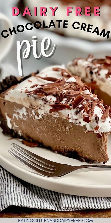 Dairy Free Chocolate Pie, Dairy Free Chocolate Cream Pie, Dairy Free Pie Recipes, Gluten Free Chocolate Pie, Dairy Free Chocolate Dessert, Dairy Free Whipped Topping, Lactose Free Desserts, Dairy Free Pies, Dairy Free Thanksgiving