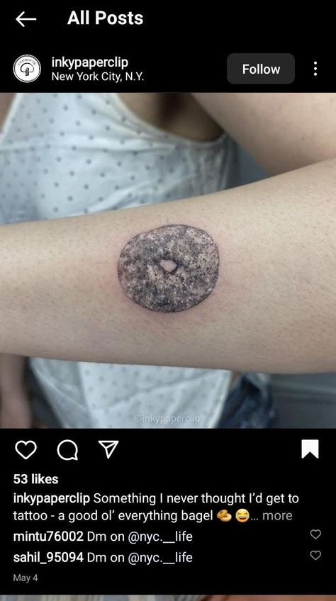 Bagel Tattoo, Everything Everywhere All At Once, Nyc Life, Time Tattoos, Everything Bagel, New Tattoos, Tatting, Art Tattoo, Tattoos