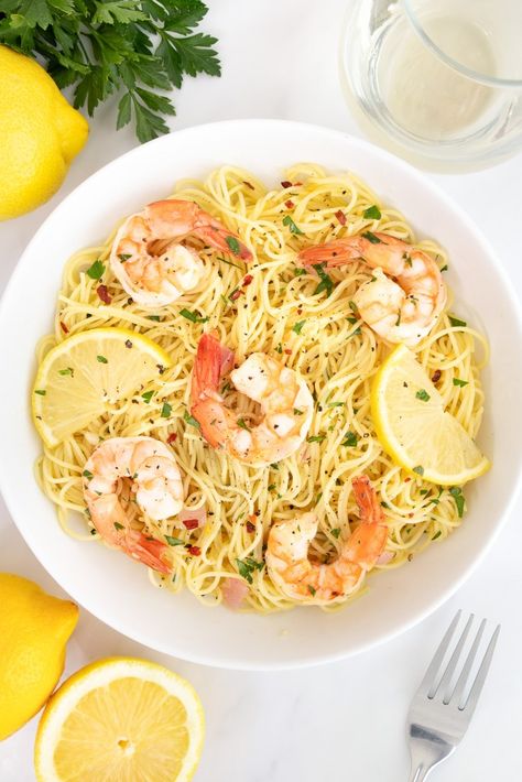 Shrimp Scampi, Big Kitchen, Pasta Noodles, Cheese Serving, Easy Dishes, How To Cook Shrimp, How To Make Cheese, Fresh Lemon Juice, Sweet Savory