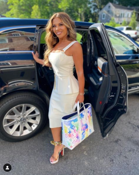 Dolores Catania's Ivory Peplum Dress | Big Blonde Hair Dolores Catania Style, Dolores Catania Hair, Dolores Catania, Real Housewives Of New Jersey, Big Blonde Hair, Christian Louboutin Sandals, Jersey Fashion, Dress Purse, Ankle Wrap Sandals