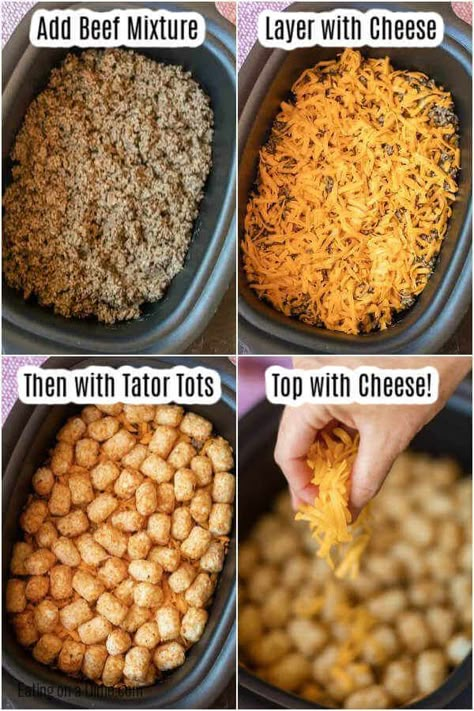 Crockpot Recipes With Tater Tots, Easy Crockpot Tater Tot Casserole, Crockpot Recipes Tater Tots, Tator Tot Casserole In Crock Pot, Crock Pot Tater Tot Casserole, Slow Cooker Tater Tot Casserole, Work Potluck Ideas Easy Crock Pots, Crockpot Tater Tot Casserole, Tator Tot Casserole Hamburger