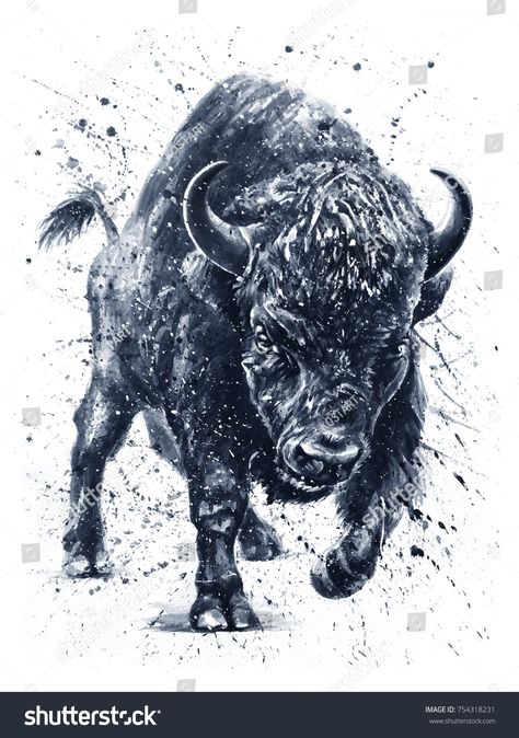 Watercolor Buffalo, Bison Tattoo, Buffalo Tattoo, Animal Tattoos For Men, Bison Logo, Buffalo Animal, Bison Art, Buffalo Art, Animal Background