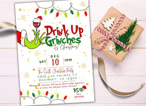 Grinch Invitations, Funny Christmas Party Invitations, Grinch Christmas Party, Whoville Christmas, Christmas Drinking, Cookie Exchange Party, Grinch Party, Christmas Party Themes, Holiday Christmas Party