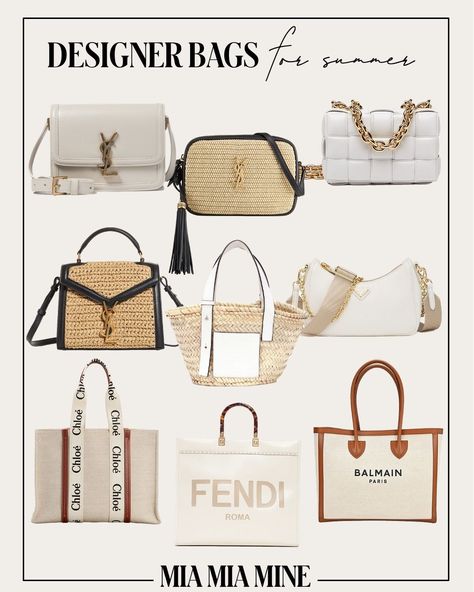 Click here to see the best designer bags for spring and summer from canvas totes to raffia bags and straw tote bags. My top picks are the Fendi Sunshine Shopper tote, Chloe Woody tote, Saint Laurent raffia bag, Balmain army tote and Loewe straw tote in white. #summer #handbags #designerbags #accessories Summer Designer Bags, White Bag Outfit, Chloe Woody Tote, Bags For Summer, Tote Bag Outfit, Fendi Tote Bag, Mia Mia Mine, Fendi Tote, Mia Mia