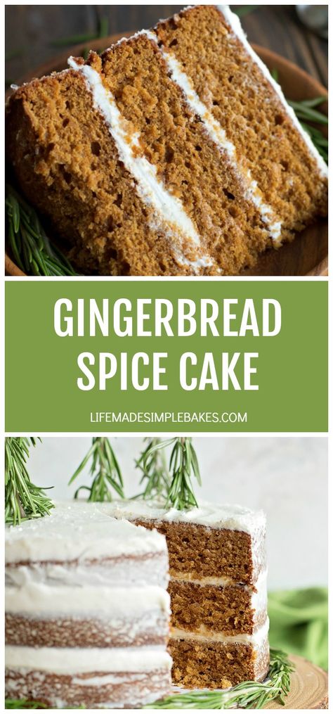 A moist and tender gingerbread spice cake with thick, creamy cream cheese frosting. This stunning layer cake is perfect for the holidays! #gingerbread #spicecake #gingerbreadcake #christmascake #cake #dessert Cranberry Orange Pound Cake, Gingerbread Cake Recipe, Orange Pound Cake, Gingerbread Spice, Pumpkin Sheet Cake, Ginger Molasses, Spice Cake Recipes, Dump Cake Pumpkin, Molten Lava Cakes