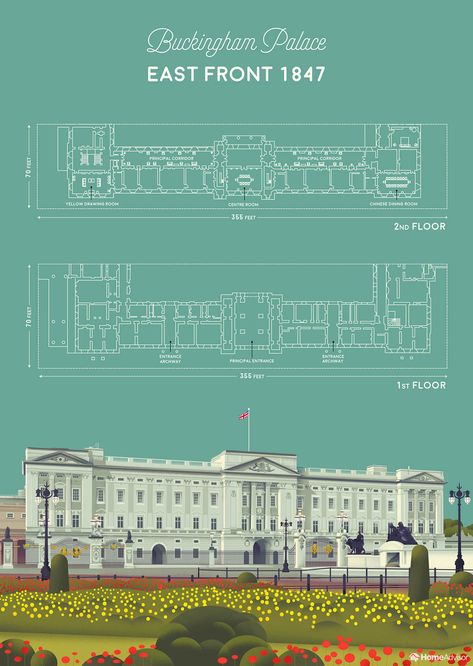 Buckingham Palace Layout, Buckingham Palace Floor Plan, Palace Drawing, Buckingham House, Castle Layout, Royal Room, London Residence, London Queen, King Picture