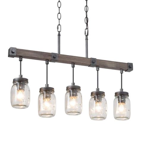 Rustic Island Lighting, Mason Jar Lights, Mason Jar Kitchen, Jar Chandelier, Mason Jar Chandelier, Rustic Mason Jars, Kitchen Island Linear Pendant, Farmhouse Chandelier, Mason Jar Lighting