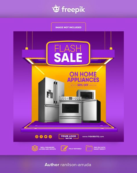 Home Appliances Advertising, Product Social Media Post Design, Offer Ads, Home Appliances Sale, Graphic Design Posters Layout, Poster Text, Photography Editing Apps, Marketing Flyers, Food Poster Design