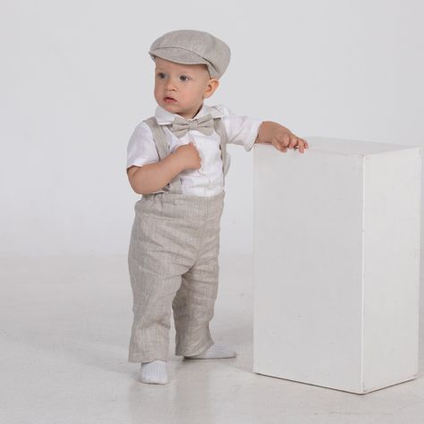 Baby boy wedding outfit, Carrier ring bearer suit, Baptism outfit, Toddler linen pants suspenders newsboy hat shirt bow tie, page boy suit Boy Wedding Outfit, Baby Boy Wedding Outfit, Baby Boy Linen, Ring Bearer Suit, Bow Tie Ring, Wedding Outfit For Boys, Linen Outfit, Bow Tie Shirt