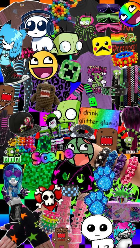 #scene #scenecore #scenestyle #scenefashion #fashion #emo #roblox #epicface #domo #gir #invaderzim #idkanymoretags Scenecore Banner, Iphone Wallpaper Emo, Domo Wallpaper, Scene Kid Wallpaper, Scene Emo Wallpaper, Scenecore Pfp, Scene Kid Aesthetic, Scenecore Wallpaper, Scene Core Wallpaper