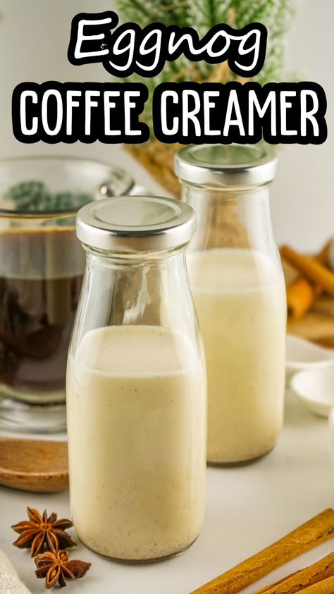 Homemade Eggnog Coffee Creamer, Diy Coffee Creamer With Heavy Cream, Coffee Creamer Homemade Condensed Milk, Eggnog Creamer, Condensed Milk Coffee Creamer, Eggnog Coffee Creamer, Coffee Creamer Container Crafts, Flavored Coffee Creamer Recipes, Creamer Homemade