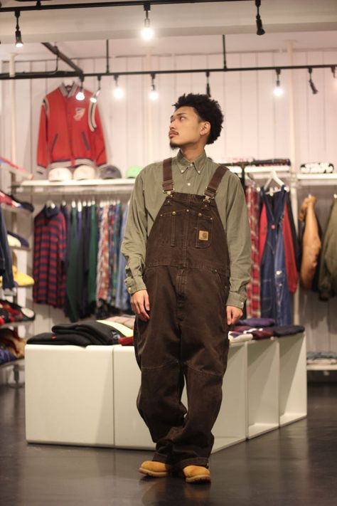 Overalls And Hoodie, Overalls With Hoodie, Carhartt Fits, Men’s Overalls Outfit, Carhartt Overalls Outfit, Salopette Outfit, Big Boy Fashion, Carhartt Outfit, Japanese Street Fashion Men