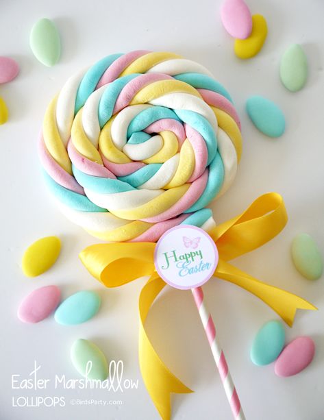 DIY Marshmallow Lollipops & Free Easter Tags - BirdsParty.com Marshmallow Lollipops, Easter Tags Free Printable, Easter Marshmallow, Easter Centerpiece, Easter Printables Free, Easter Tags, Crafts Easter, Eggs Easter, Party Printables Free