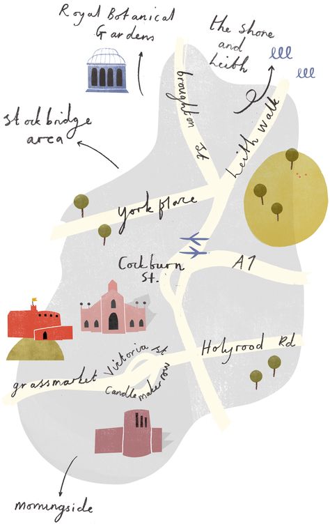 Clare Owen map of Edinburgh for Mollie Makes Magazine. Maps Illustration Design, Maps Illustration, Pictorial Maps, Illustrated Maps, Mollie Makes, Hand Drawn Map, Map Illustration, Art Carte, Sean Connery