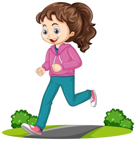 Exercise Cartoon, 2024 Wellness, Nursery Rhymes Preschool Crafts, Running Cartoon, Vector Girl, Girl Cartoon Characters, Kids Background, Sport Illustration, Kid Character