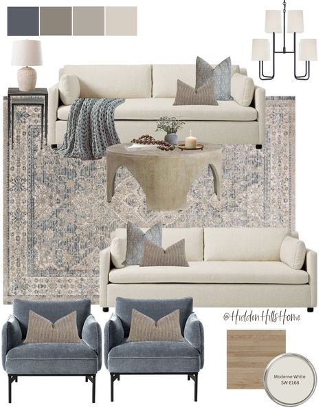 Blue And Gray Family Room, Boucle And Leather Living Room, Blue And Cream Living Room Ideas, Beige And Blue Living Room, Sectional Decor, Marin Sofa, Blue And Cream Living Room, Coastal Living Room Decor, Navy Living Rooms