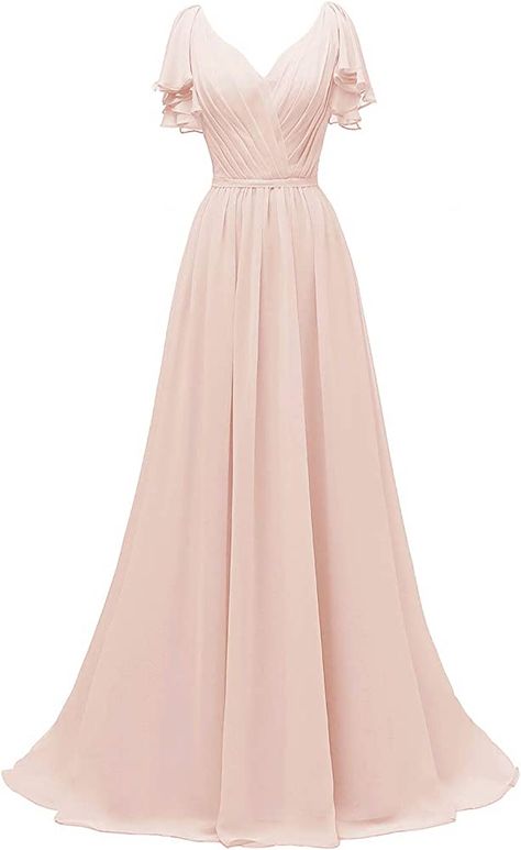 Yexinbridal Ruffle Sleeves Bridesmaid Dress V-Neck Chiffon Long Formal Wedding Evening Gowns Dusty Rose 4 at Amazon Women’s Clothing store Blush Pink Bridesmaids, Blush Pink Bridesmaid Dresses, Wedding Evening Gown, Rose Bridesmaid Dresses, Dress Sleeves, Blush Bridesmaid Dresses, Evening Party Gowns, Pink Bridesmaid Dresses, Evening Dresses For Weddings