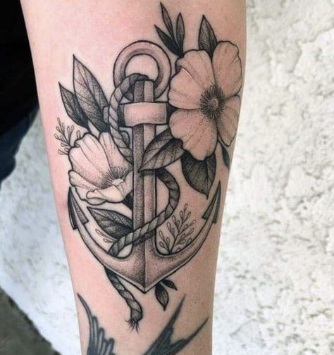 Floral Anchor Tattoos For Women, Nautical Flower Tattoo, Floral Anchor Tattoo, Anchor Tattoos For Women, Anchor Flower Tattoo, Anker Tattoo Design, Feminine Anchor Tattoo, Plant Sleeve, Small Anchor Tattoos