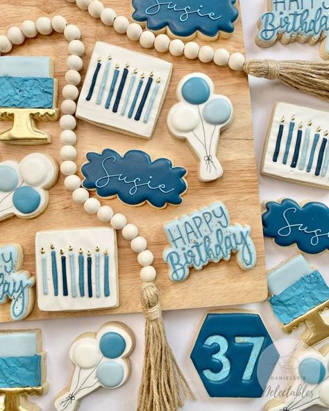 Blue Royal Icing Cookies, Blue Birthday Cookies Decorated, Happy Birthday Cookies Decorated, 16 Birthday Cookies, Happy Birthday Sugar Cookies, Birthday Sugar Cookies Decorated, Birthday Sugar Cookies, Happy Birthday Cookie, Cookies Birthday