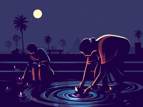 Moonlight by Ranganath Krishnamani Cassandra Calin, Indian Illustration, Night Illustration, Indian Art Paintings, Ponds, Captain Marvel, Claude Monet, Indian Art, Digital Illustration