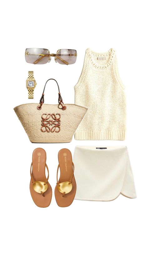 Beige outfit 2024, white trendy style, brown sandals 2024, trendy sandals, white Zara skirt 2024, trendy white crochet top, Loewe bag , trendy sunglasses Old Money Summer Fashion, Sofia Richie Summer, Quite Luxury Fashion, Carolyn Bessette Style, Fall Picnic Outfit, France Summer Outfits, Brown Sandals Outfit, Matilda Djerf Style, Picnic Outfit