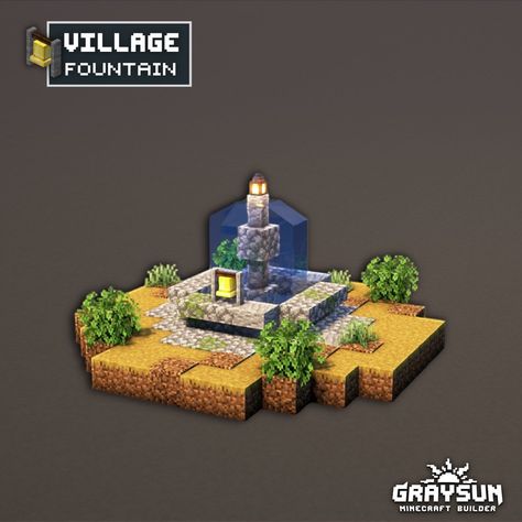 Minecraft Village Fountain Ideas, Minecraft Village Fountain, Minecraft Plains Village, Barbie Minecraft, Minecraft Fountain, Minecraft Barn, Fantasy Minecraft, Minecraft Starter House, Minecraft Shops