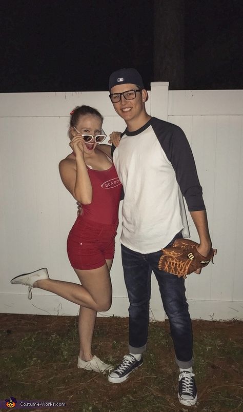 Unique Couple Halloween Costumes College, Sandlot Halloween Costumes Couple, Wendy Sandlot Costume, Squints Halloween Costume, Squints Palledorous, Sandlot Couple Costume, The Sandlot Family Costumes, Wendy And Squints Costume Halloween Couples, The Sandlot Halloween Costumes