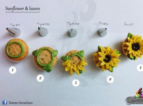 Sunflower Wedding Cupcakes, Buttercream Sunflower, Sunflower Cupcake Toppers, Sunflower Cookies, Sunflower Cupcakes, Frosting Colors, Cupcake Decorating Tips, Fall Cupcakes, Easter Bunny Cake