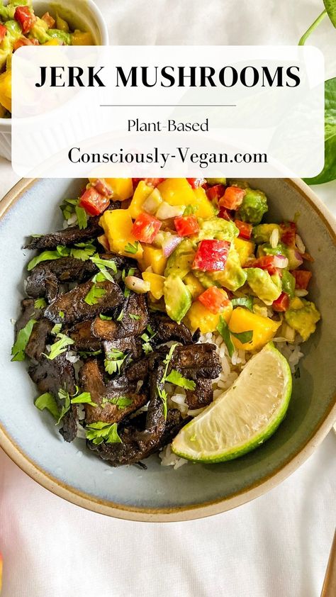 Jerk Mushrooms Recipe, Jerk Mushrooms Recipe Vegan, Jamaican Vegan Recipes, Vegan Jamaican Food, Jerk Mushrooms, Coconut Rice Bowl, Jerk Recipe, Mushroom Recipes Vegan, Daniel Diet