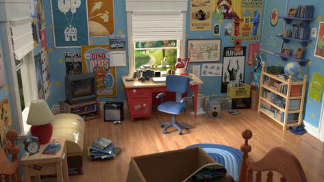 ArtStation - Toy Story - Andy's room, Michèle Samyn Andys Room Toy Story, Toy Story Bedroom, Andy's Room, Toy Story Andy, Andys Room, Toy Story Room, Bedroom Toys, 3d Scene, Disney Rooms