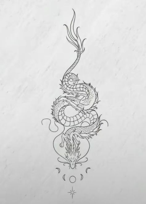 Korean Dragon Drawing, Small Detailed Dragon Tattoo, Chinese Dragon Tattoo Drawing, Dragon Chakra Tattoo, European Dragon Tattoo Design, Wyvern Dragon Tattoo, Dragon On Forearm Tattoo, Jade Dragon Tattoo, Haiku Dragon Tattoo