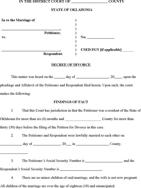 Oklahoma Divorce Decree Form Printable Divorce Papers, Separation Agreement Template, Divorce Forms, Prenuptial Agreement, Parental Consent, Birth Certificate Template, Divorce Papers, Crazy Ex Girlfriends, Legal Forms