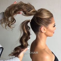 21 Instagram Hair Hacks That Are Borderline Genius | SELF Half Up Half Down Evening Hair, Wedding Ponytail Hairstyles Tutorials, Formal Hairstyles Ponytail, Double Ponytail Hairstyles, Glam Ponytail Hairstyles, Fake Ponytail Hairstyles, Elegant High Ponytail, Formal Ponytail Hairstyles, Garden Party Hair