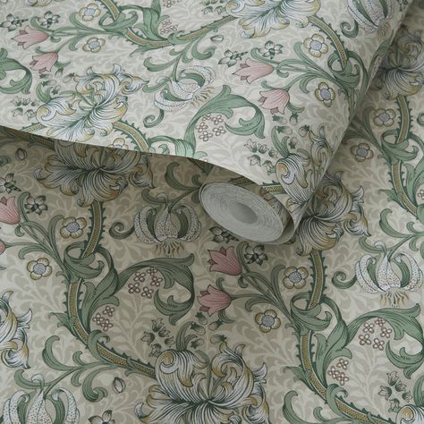 Golden Lily Wallpaper, William Morris Wallpaper, Lily Wallpaper, Clarke And Clarke Fabric, Blush Wallpaper, William Morris Designs, Wall Art Wallpaper, Wallpaper Direct, Wallpaper Calculator