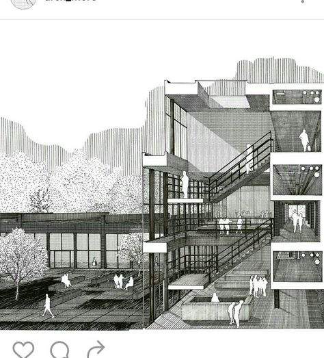 Hand Drawn Section, Section Drawing Architecture, Perspective Section, Sectional Perspective, Architecture Section, Section Drawing, Architecture Elevation, Architecture Panel, Architecture Sketches