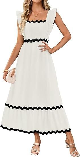 ZESICA Women's Summer Sleeveless Ruffle Dresses 2024 Square Neck Backless Boho Flowy Maxi Sundress with Pockets, White, Medium at Amazon Women’s Clothing store Sleeveless Ruffled Sundress For Dress-up, A-line Sleeveless Sundress With Ruffles, Summer Sundress With Ruffle Hem, Mini Length, V-neck Sundress With Smocked Back For The Beach, A-line Sundress With Ruffle Hem, Maxi Sundress, Dresses Backless, Amazon Women, Ruffle Dress