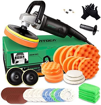 BATOCA Buffer Polisher - Rotary Car Polisher - Wax Machine, Car Detailing Kit, 7 Inch 180mm/1200W, 6 Variable Speeds Up to 3000 RPM with Foam Pads, Wool Pads for Car Buffers and Polishers Car Detailing Kit, Car Buffer, Rubber Molding, Wax Machine, Buffing Pads, Car Polish, Car Care, Household Appliances, Workshop Equipment