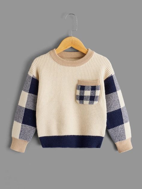 Kids Sweater Boys, Sweaters For Boys, Toddler Boy Sweater, Knitting Patterns Boys, Cheap Fashion Outfits, Baby Boy Sweater, Mustard Sweater, Buffalo Plaid Pattern, Pull Bebe