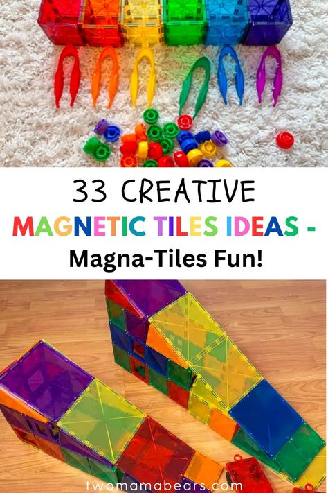 Magnetic tiles are a firm favorite in our house, and we’re always on the hunt for more magnetic tile ideas. Magna-Tiles are kind of the household name when it comes to these fun STEM toys, but we actually prefer Connetix.  I love these versatile toys because while the kids are busy creating masterpieces, they also build fine motor and critical thinking skills. Playtime that enhances learning and creative ideas? Yes, please. Magnet Tiles Activities, Magnet Tiles Storage Ideas, Magnetic Tiles Building Ideas, Magnetic Tile Builds, Magna Tile Builds, Magna Tile Ramp, Magnet Tile Ideas, Magnatile Activities, Magnet Tiles Ideas