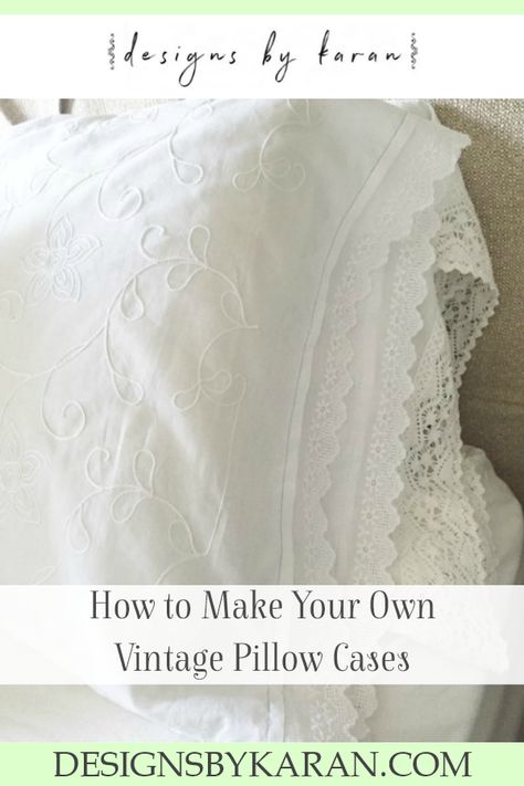 Sewing Trim On Pillows, How To Embroider Pillow Cases, Lace Pillow Cases, Bed Pillows Ideas, Pillow Case Design Ideas, Diy Pillow Cases, Vintage Lace Crafts, Homemade Pillow Cases, Sewing Pillow Cases