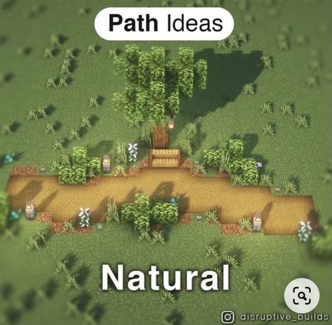 Textured Pathway Minecraft, Pathways In Minecraft, Pathway Designs Minecraft, Minecraft Pathways Ideas, Minecraft Pathways Design Natural, Cute Minecraft Pathways, Pathways Ideas Walkways Minecraft, Minecraft Dirt Path, Minecraft Nature Ideas