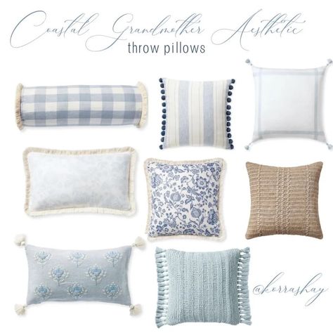 Coastal Grandmother Blue Dress, Coastal Blue Throw Pillows, Coastal Grandmother Bathroom Decor, Coastal Bed Pillows, Blue And White Outdoor Pillows, Coastal Grandmother Home Aesthetic, Costal Granddaughter Living Room, Coastal Granddaughter Pillows, Coastal Grandmother Aesthetic Apartment