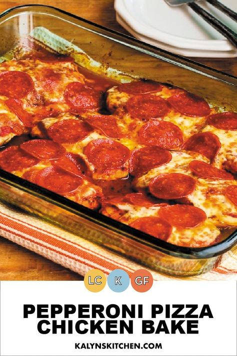 Try this Pepperoni Pizza Chicken Bake when you need some delicious low-carb comfort food that the whole family is going to love! And of course if pepperoni is not your jam, you can make your version of pizza chicken with any toppings you prefer. [found on KalynsKitchen.com] #PepperoniPizzaChicken #ChickenCrustPizza Pepperoni Pizza Chicken, Deconstructed Pizza, Pizza Chicken Bake, Recipes For One Person, Zucchini Cups, Sausage Recipes For Dinner, Pizza Chicken, Low Glycemic Diet, Low Carb Low Fat Recipes